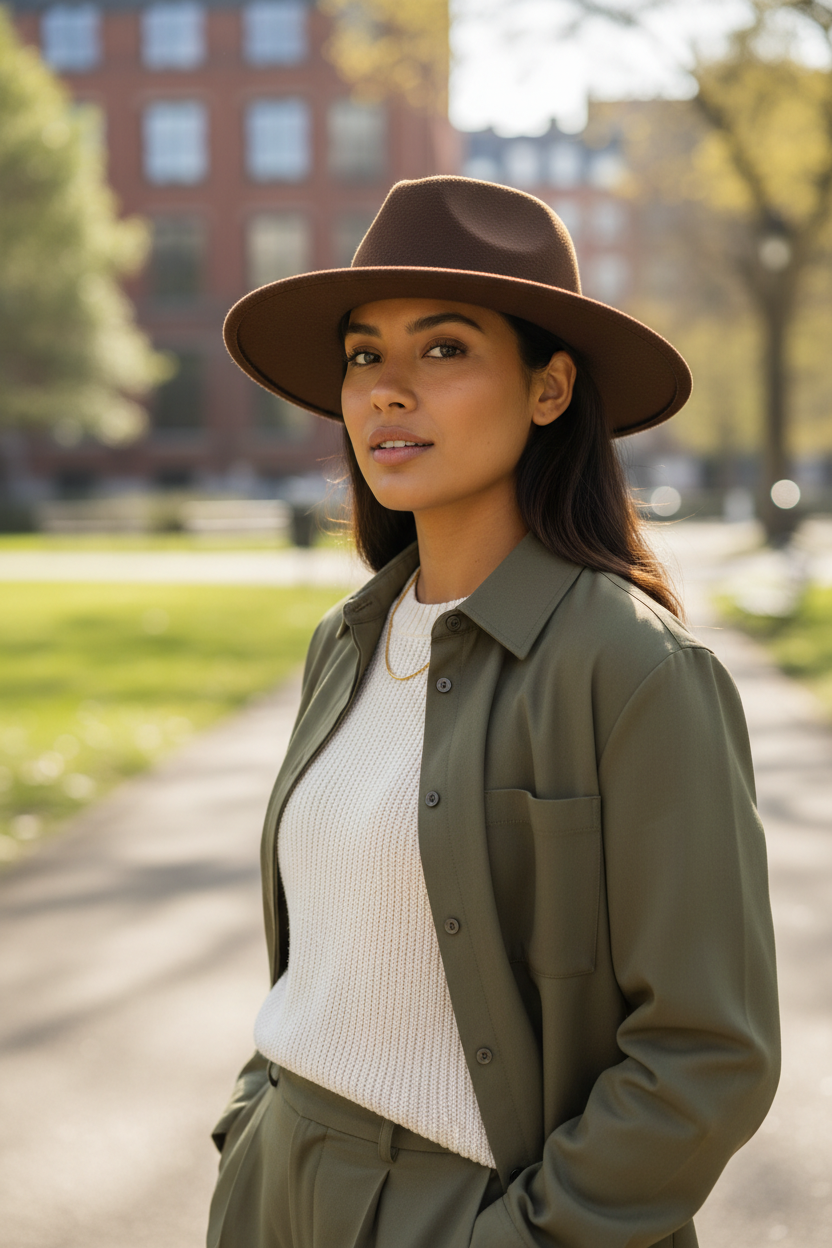 Wool Fedora Hat with Chain – Solid Color, Medium