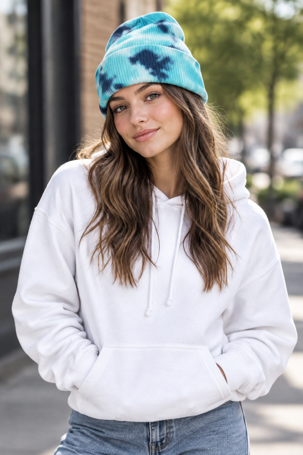Aledo Tie-Dye Knitted Stocking Cap – Women's High-Top Beanie