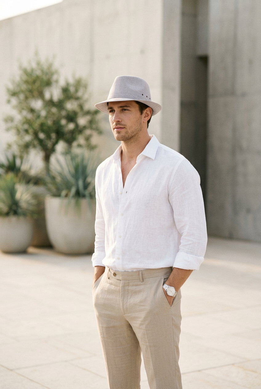 Harrison Linen Fedora Hat with Tapered Short Brim