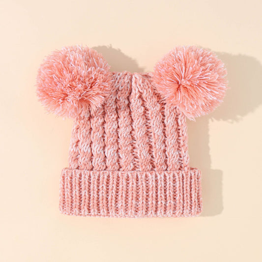New Double Ball Children's Knitted Pullover Warm Wool Hat
