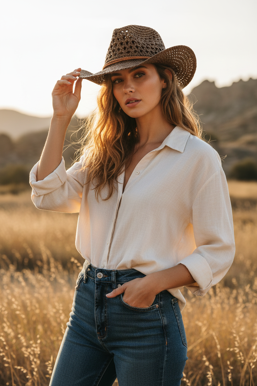Melbourne Embroidered Straw Sun Hat – Medium Unisex UV Protection