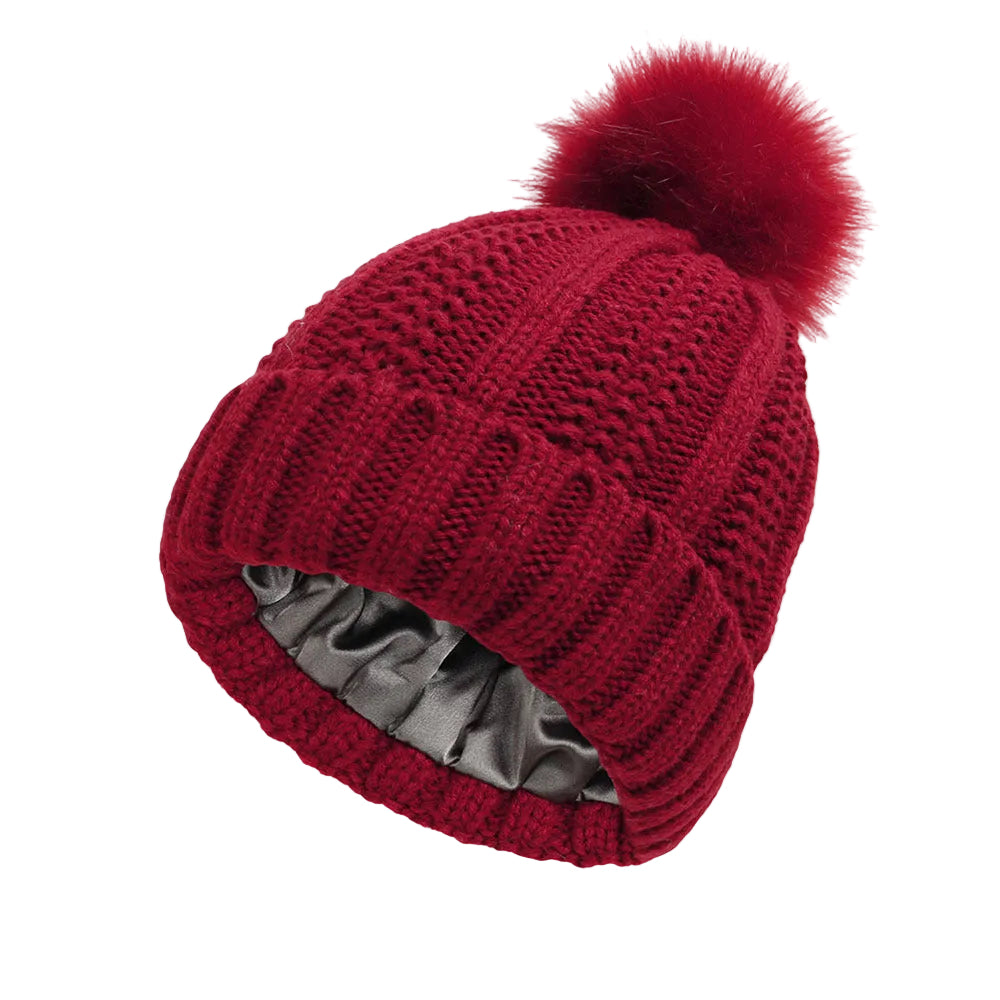 Elastic Satin Knitted Hat Loose And Warm Ladies