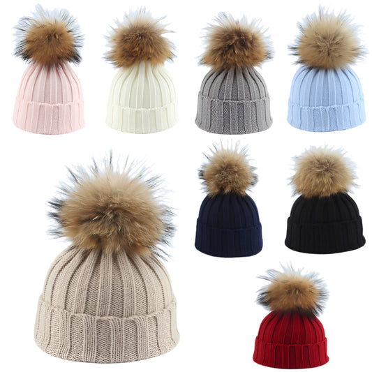TheCapSpot - Raccoon Fur Ball Stocking Cap