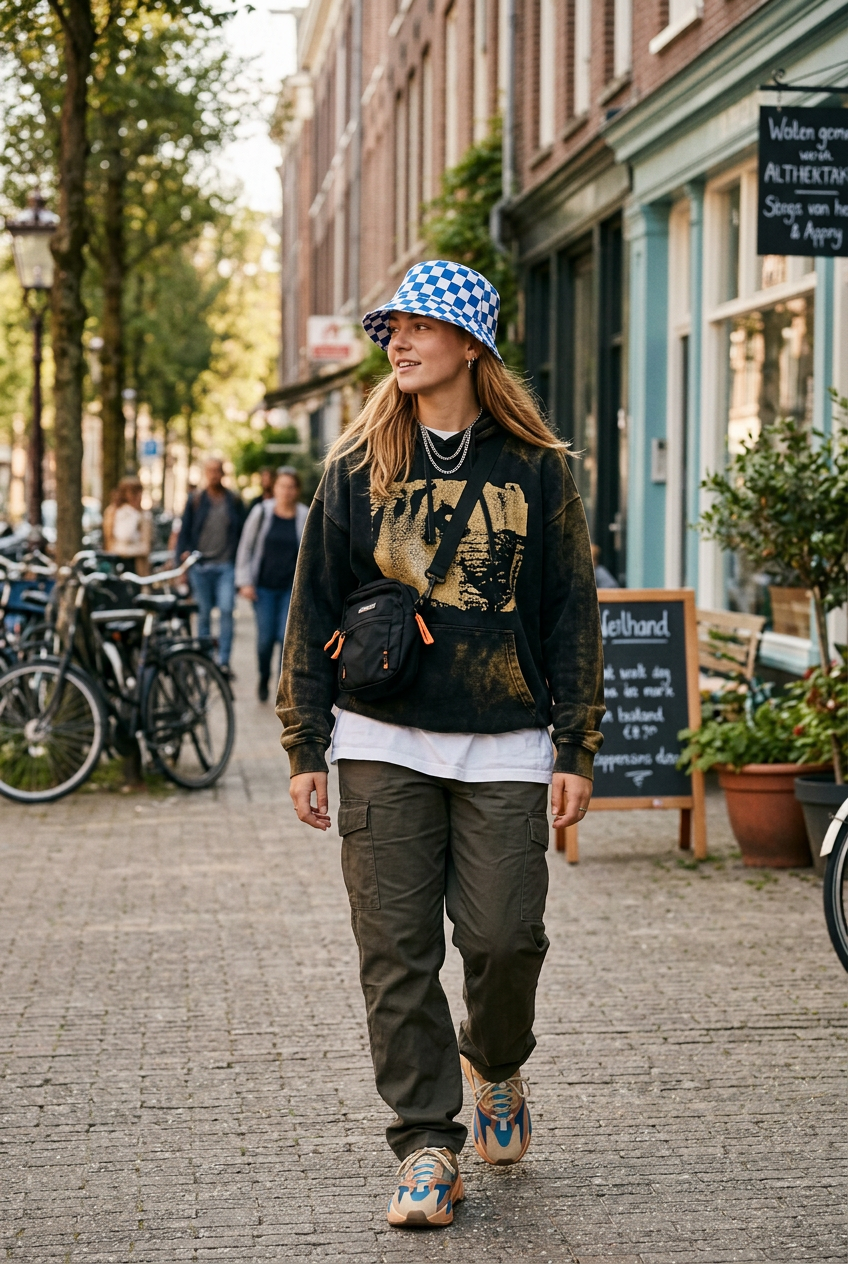 Calvert Checkered Bucket Hat, Flat Top, Medium
